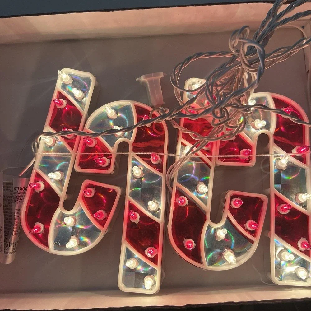 Vintage‎ Holographic String Christmas Candy Cane Lights Large 7